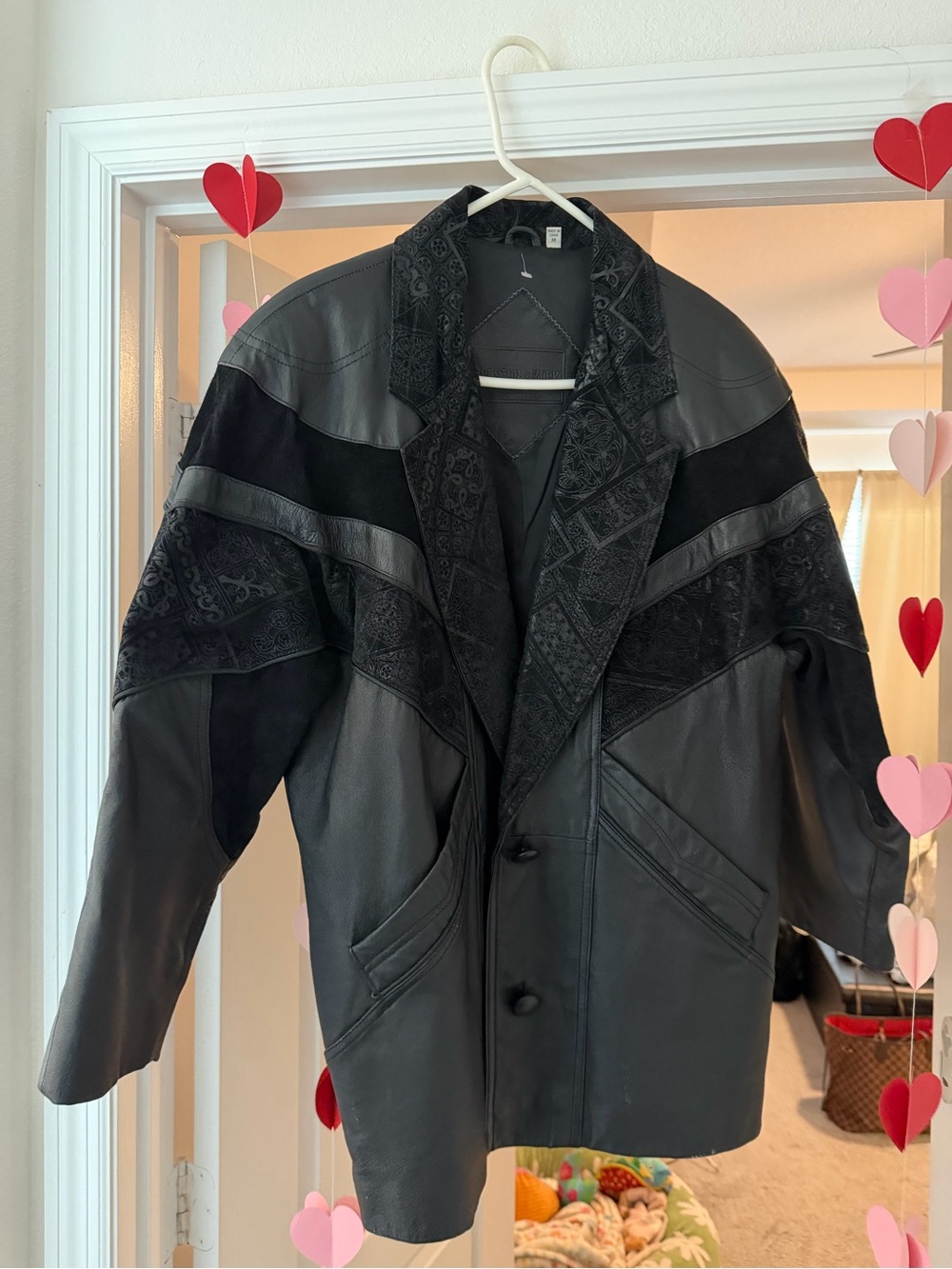 Preston & York Black Leather and Suede Statement Jacket